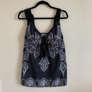 Danify Women's Plus Size US 18 Tankini Swim Dress Black White Paisley